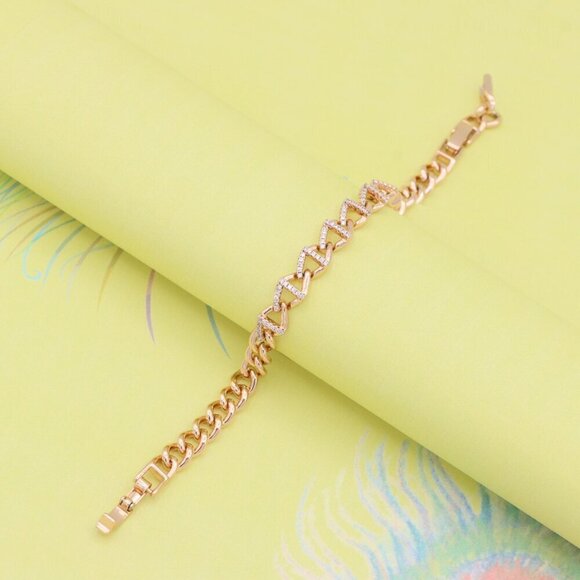 "Elegant Rose Gold Zigzag Chain Bracelet with Dazzling CZ Stones, XPBL0944 - Picture 4 of 12